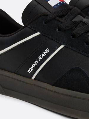 black suede mixed texture court trainers for women tommy jeans