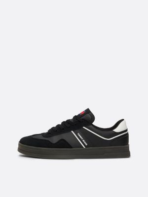 black suede mixed texture court trainers for women tommy jeans