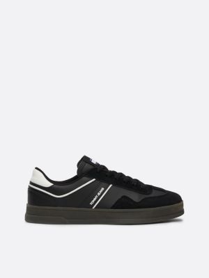 black suede mixed texture court trainers for women tommy jeans