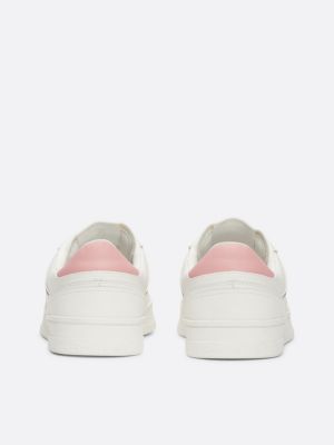 white suede mixed texture court trainers for women tommy jeans