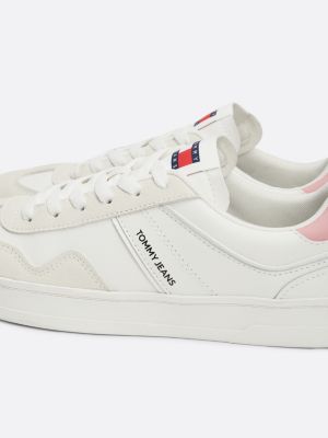 white suede mixed texture court trainers for women tommy jeans