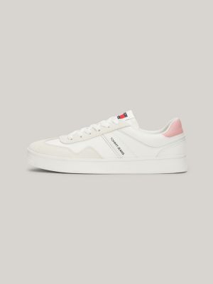 white suede mixed texture court trainers for women tommy jeans