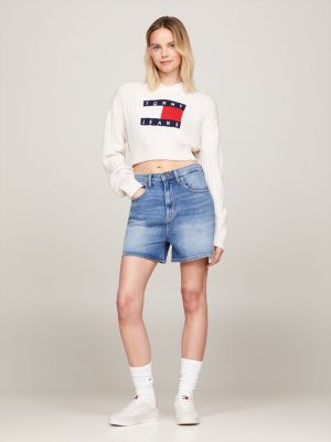 white suede mixed texture court trainers for women tommy jeans