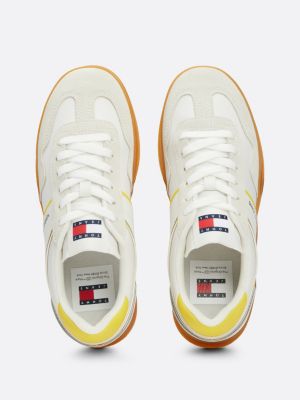 yellow suede mixed texture court trainers for women tommy jeans