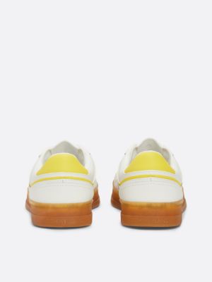 yellow suede mixed texture court trainers for women tommy jeans