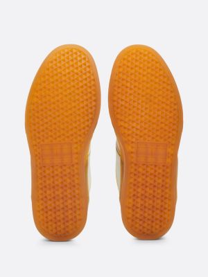 yellow suede mixed texture court trainers for women tommy jeans