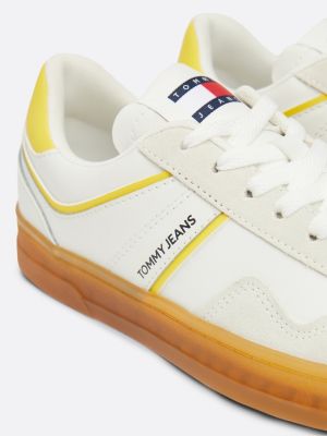 yellow suede mixed texture court trainers for women tommy jeans