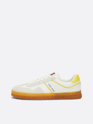 yellow suede mixed texture court trainers for women tommy jeans