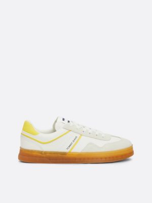 yellow suede mixed texture court trainers for women tommy jeans