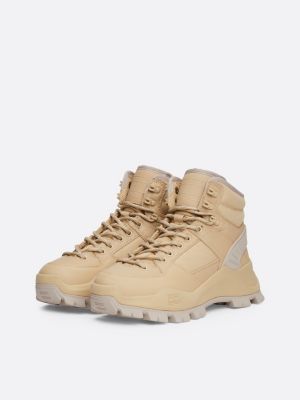 beige klobige hybrid-stiefelette aus leder für damen - tommy jeans