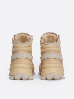 beige klobige hybrid-stiefelette aus leder für damen - tommy jeans