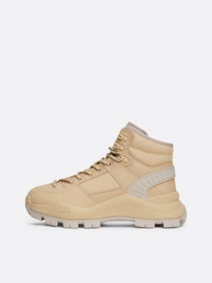 beige klobige hybrid-stiefelette aus leder für damen - tommy jeans