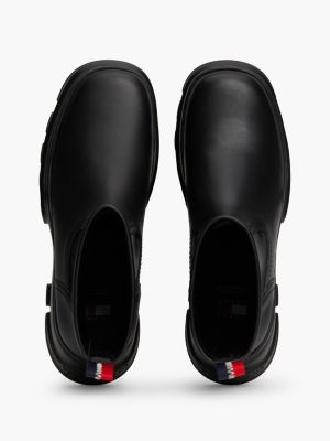 black leather cleat mid boots for women tommy jeans