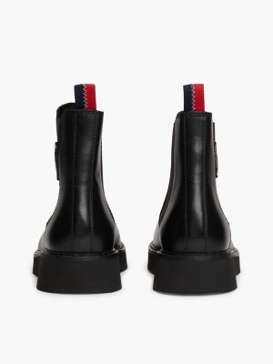 black leather cleat mid boots for women tommy jeans