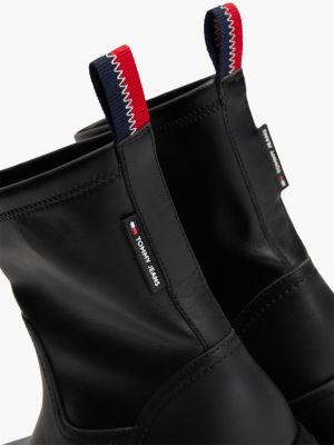 black leather cleat mid boots for women tommy jeans