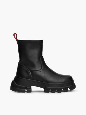 black leather cleat mid boots for women tommy jeans