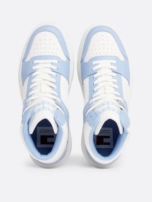 blue the brooklyn leather mid-top trainers for women tommy jeans