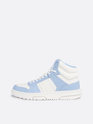 blue the brooklyn leather mid-top trainers for women tommy jeans