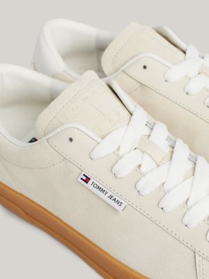 sneakers sportive in camoscio con logo beige da donne tommy jeans