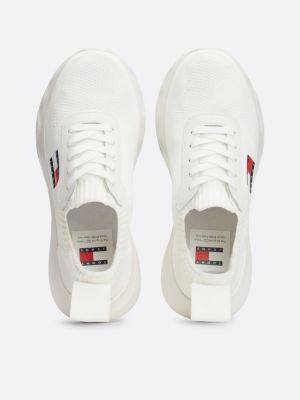 zapatillas de punto de estilo running blanco de mujeres tommy jeans