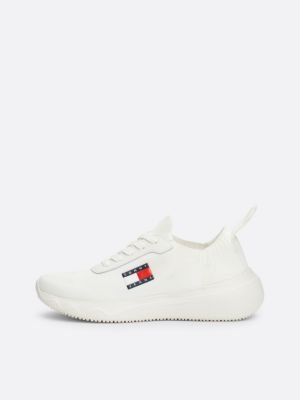 zapatillas de punto de estilo running blanco de mujeres tommy jeans