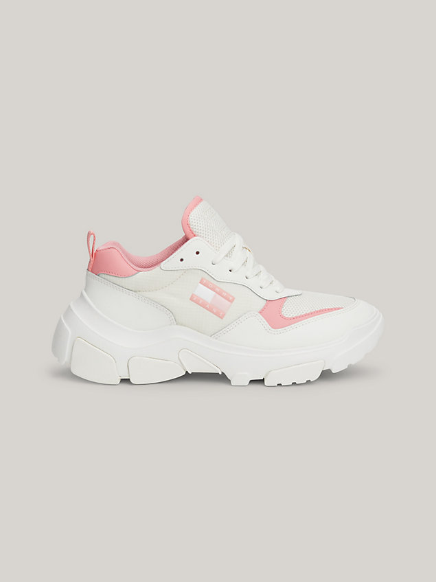 pink leather hybrid chunky sole trainers for women tommy jeans