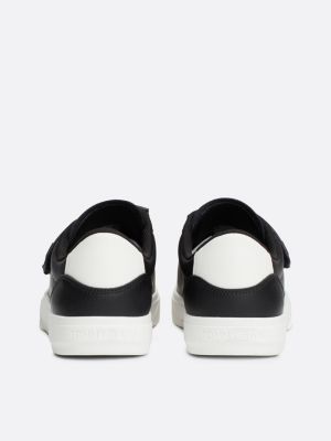 black leather hook and loop strap trainers for women tommy jeans