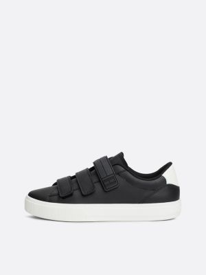 black leather hook and loop strap trainers for women tommy jeans