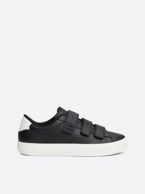 black leather hook and loop strap trainers for women tommy jeans