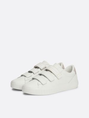 white leather hook and loop strap trainers for women tommy jeans