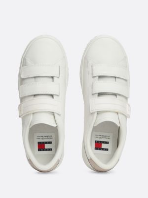 white leather hook and loop strap trainers for women tommy jeans