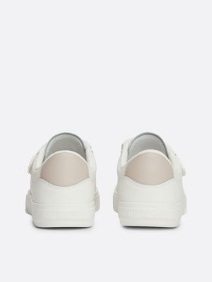 white leather hook and loop strap trainers for women tommy jeans