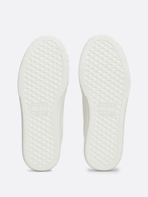 beige ledersneaker mit klettverschluss für damen - tommy jeans