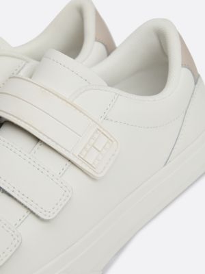 white leather hook and loop strap trainers for women tommy jeans