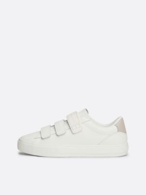 beige ledersneaker mit klettverschluss für damen - tommy jeans