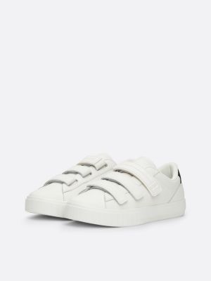 white leather hook and loop strap trainers for women tommy jeans