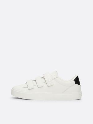 white leather hook and loop strap trainers for women tommy jeans