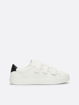 white leather hook and loop strap trainers for women tommy jeans