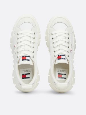 wit leren platformsneaker met profiel voor dames - tommy jeans