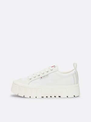 wit leren platformsneaker met profiel voor dames - tommy jeans