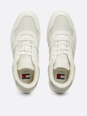 grey retro tonal leather basketball trainers for women tommy jeans