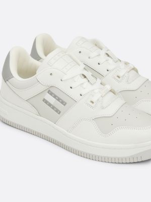 grey retro tonal leather basketball trainers for women tommy jeans