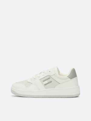 grey retro tonal leather basketball trainers for women tommy jeans