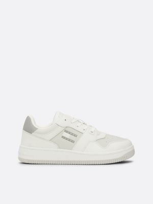 grey retro tonal leather basketball trainers for women tommy jeans