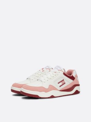 sneakers in pelle con dettagli color pop rosa da donne tommy jeans