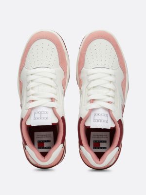 sneakers in pelle con dettagli color pop rosa da donne tommy jeans