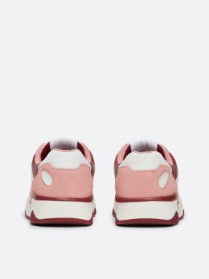 sneakers in pelle con dettagli color pop rosa da donne tommy jeans