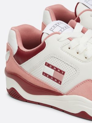 sneakers in pelle con dettagli color pop rosa da donne tommy jeans