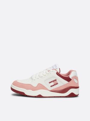 sneakers in pelle con dettagli color pop rosa da donne tommy jeans