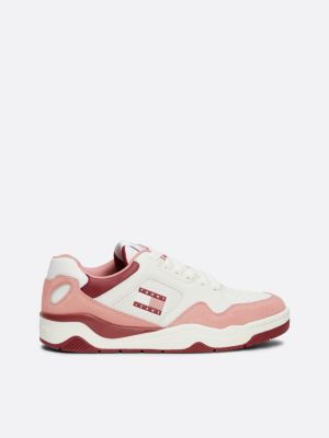 sneakers in pelle con dettagli color pop pink da donne tommy jeans